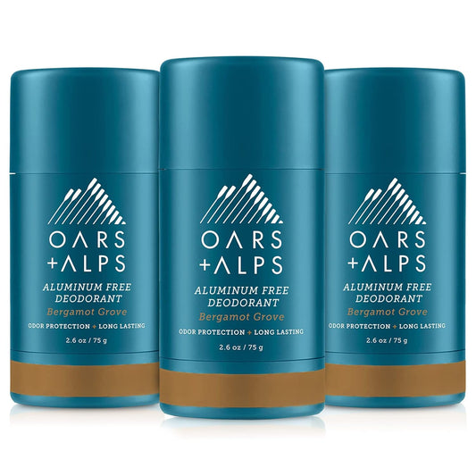 Oars + Alps Aluminum Free Deodorant for Men and Women, Dermatologist Tested and Made with Clean Ingredients, Travel Size, Bergamot Grove, 3 Pack, 2.6 Oz Each