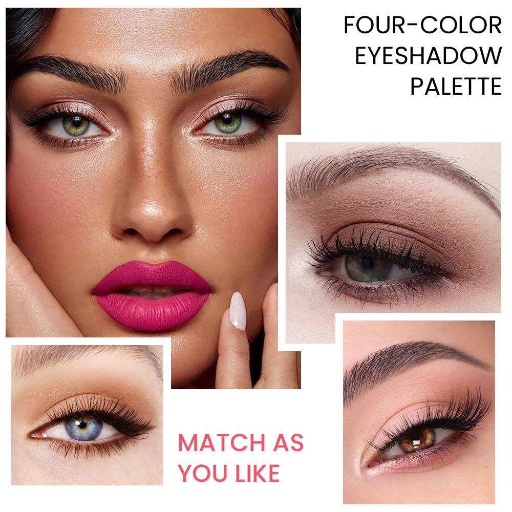 4 Colors Eyeshadow Makeup Palette,Nude Champagne Gold Light Dark Brown Natural Neutral Eye Shadow Palette with Mirror,Long Lasting Naturing-Looking,Waterproof