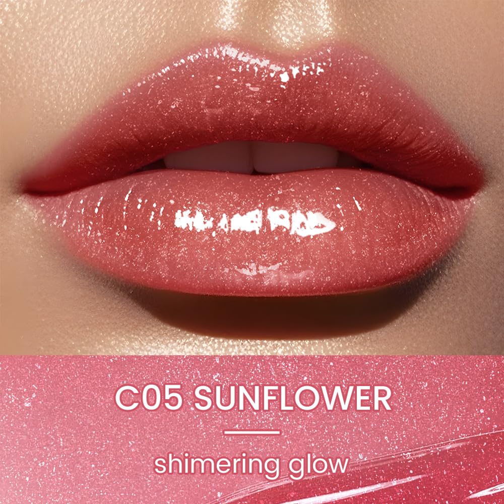 CATKIN Glossy Lip Balm Ultra Hydating Glow Lip Tinted Jelly Plump Melting Balm Shea Butter Repair Soothing For Dry Lips Dewy Finished 0.12 oz C05 SUNFLOWER
