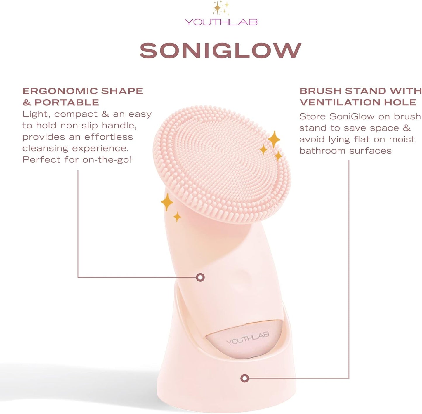 SoniGlow Silicone Facial Cleansing Brush – Electric Vibrating Skincare Scrubber Tool for Deep Pore Cleansing, Gentle Massage, Makeup Removal, Waterproof and Rechargeable (Pink)