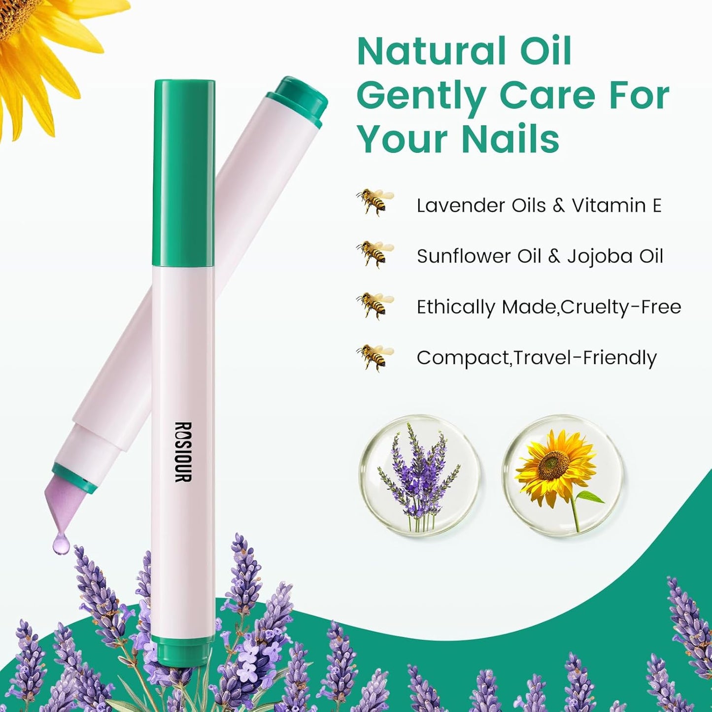 Ceramic Cuticle Oil Pusher Pen: 3-in-1 Nail Cuticle Buffer Pens for Hangnails, Dry & Damaged Nails, Moisturize Strengthen Brighten Nails Care