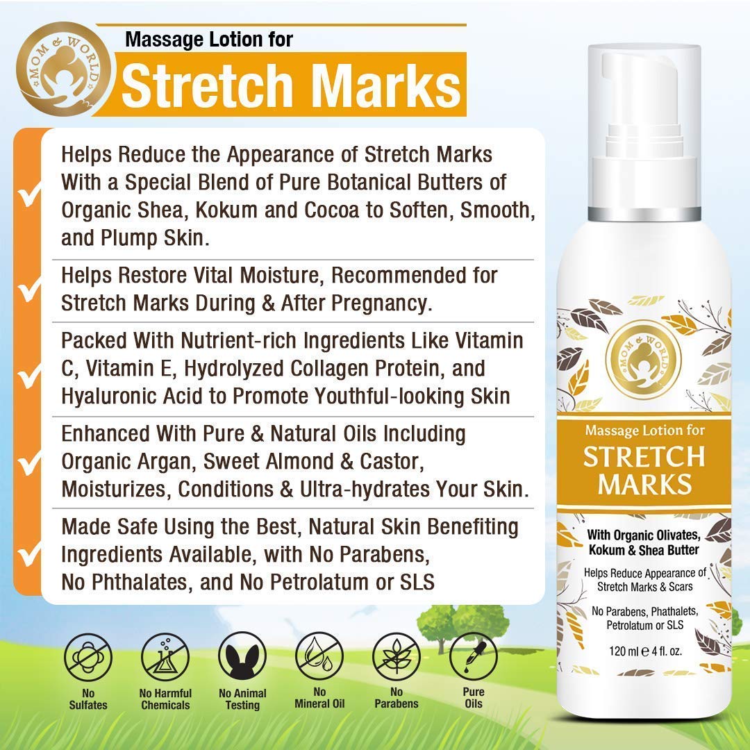 Mom & World Massage Lotion For Stretch Marks -120ml - With Organic Olivates, Kokum & Shea Butter