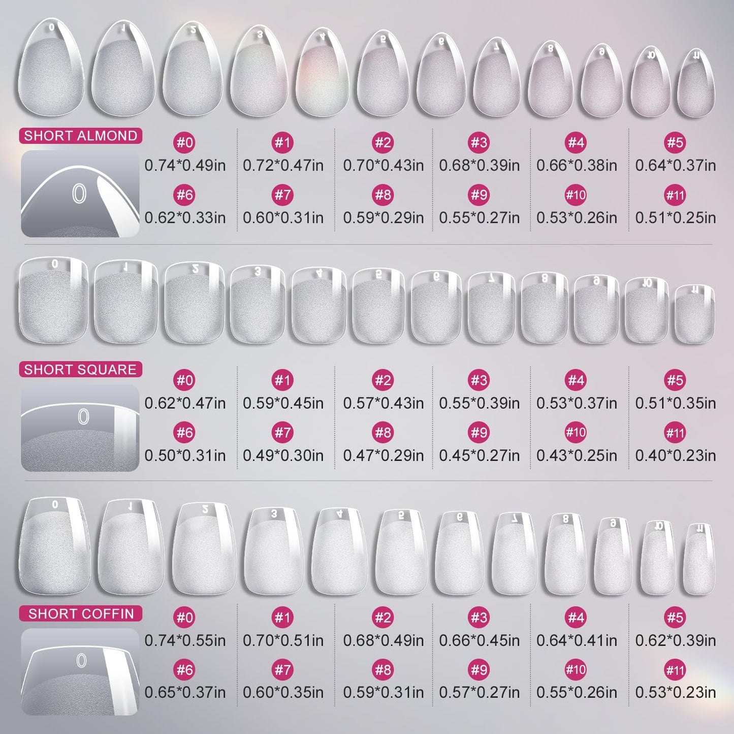 krofaue 3 Styles Short Nail Tips Kit - 720PCS Half Matte Coffin, Almond, Square Fake Nails Full Cover Press on Extension for Soft Gel Tips Set Art DIY Home