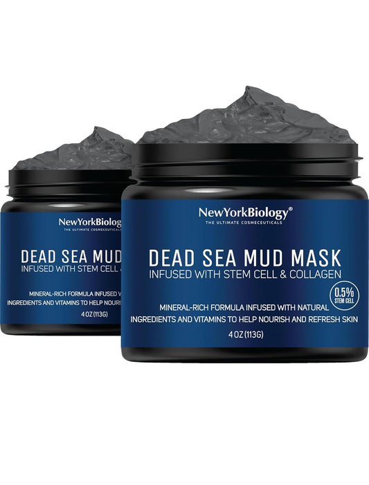 New York Biology Dead Sea Mud Mask for Face, Body | with Stem Cell and Collagen | Spa Quality Pore Refiner for Oily Skin | Natural Skincare for Women, Men | Tighten Skin | 4 oz (Pack of 2)