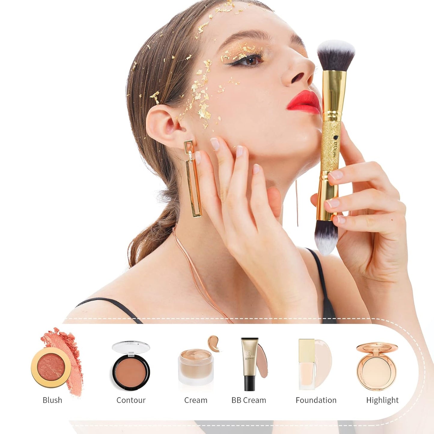 DUcare Makeup Brushes Duo End Foundation Powder Buffer and Contour Brush Synthetic Cosmetic Tools 2Pcs