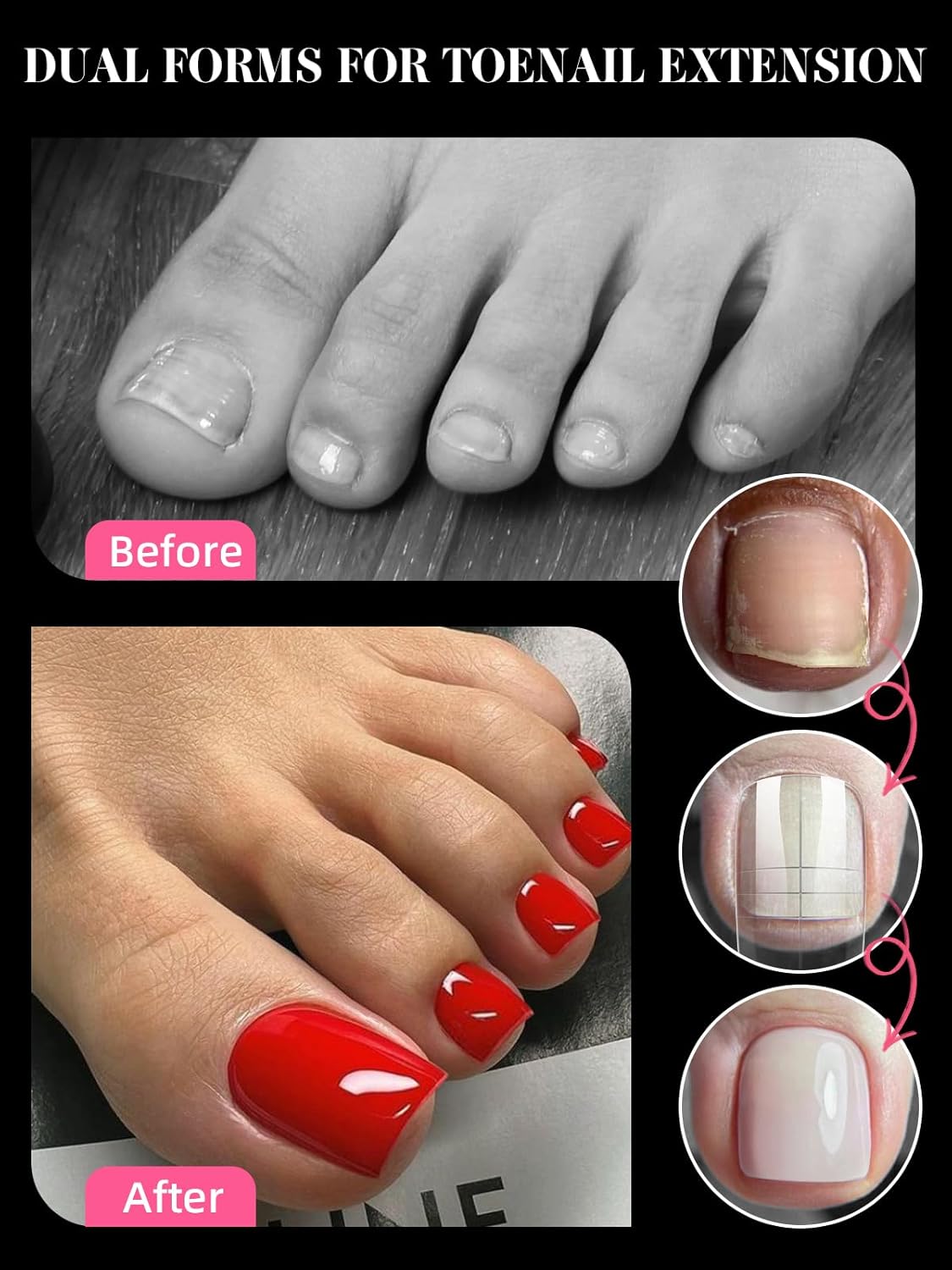 EBANKU Toe Dual Forms for Poly Gel, 150PCS French Nail Forms for Toes, Clear Poly Gel Toenails Molds for DIY Pedi Toenail Extension Kit for Salon-Quality Manicures at Home, 15 Sizes