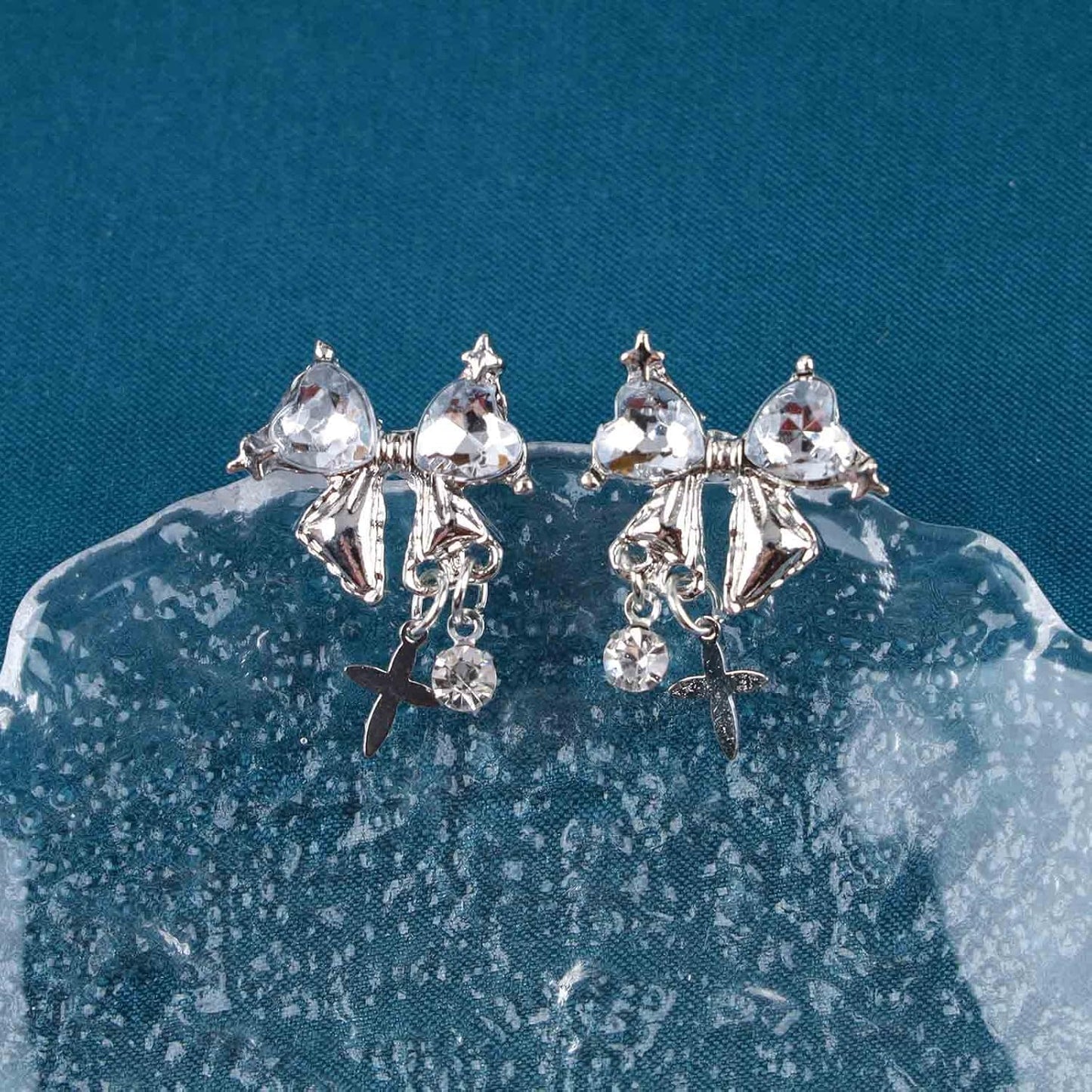 Vintage Crystal Bow Earrings Black Onyx Stud Earrings Silver Tiny Cross Drop Earrings Sparkly Cz Rhinestone Bow Earrings Jewelry for Women