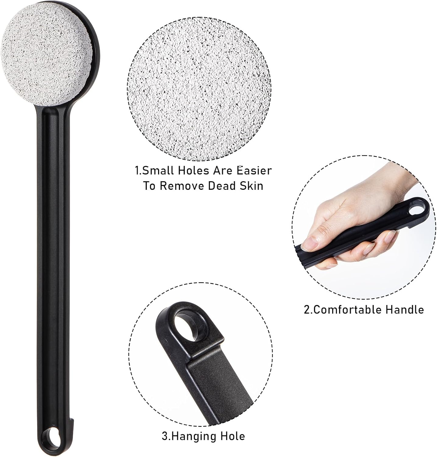 Pumice Stone for Feet with Long Handle 14", Hard Skin Callus Remover, Scrubber and Exfoliator for Dead Dry Skin, Softer & Smoother Feet, Pedicure Tool (Straight) Black