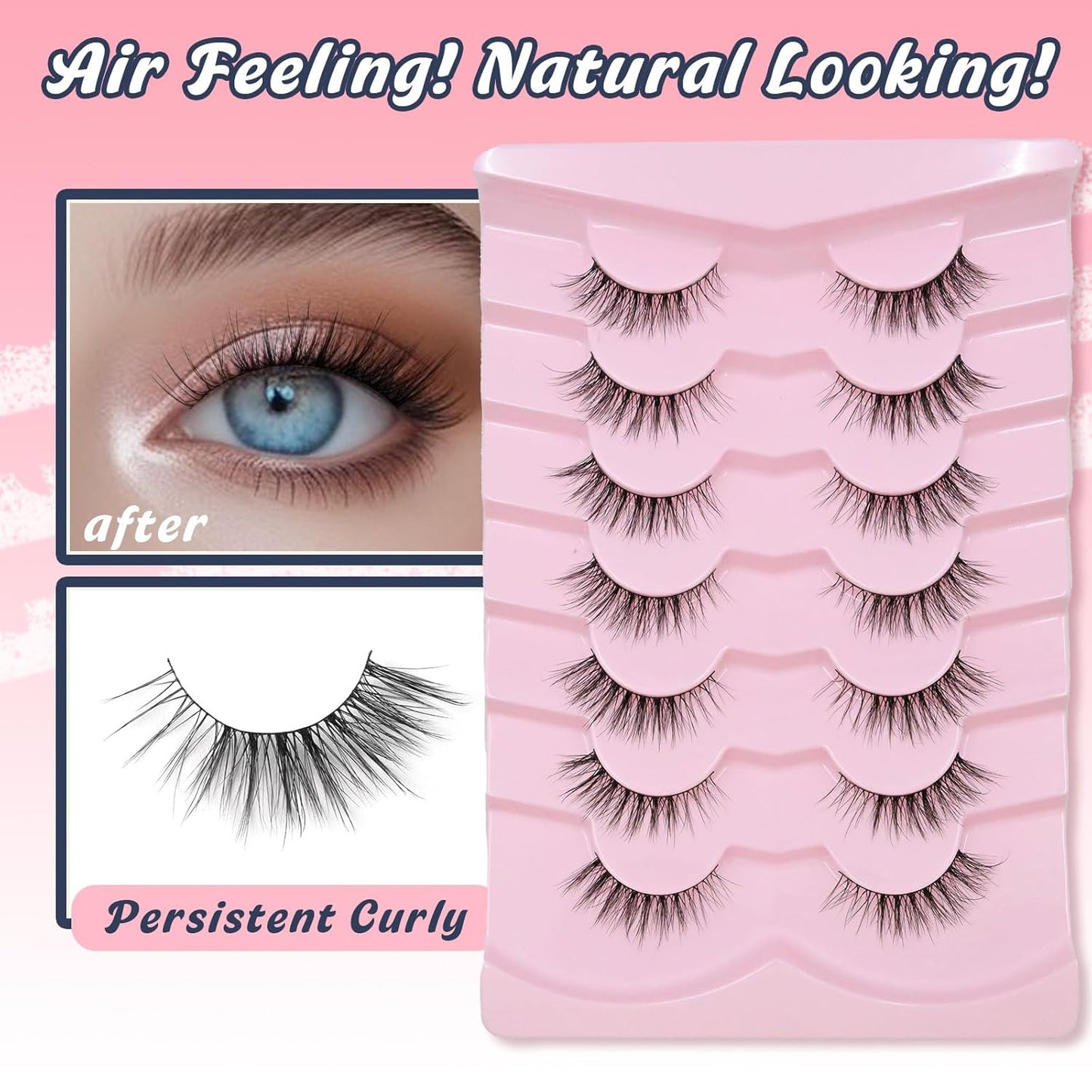Eyelashes Natural Cat Eye Lashes 13mm Wispy Lashes False Eye Lashes with Thin Cotton Band C Curl Fake Eyelashes 3D Volume Lash Pack 7 Pair Siligli