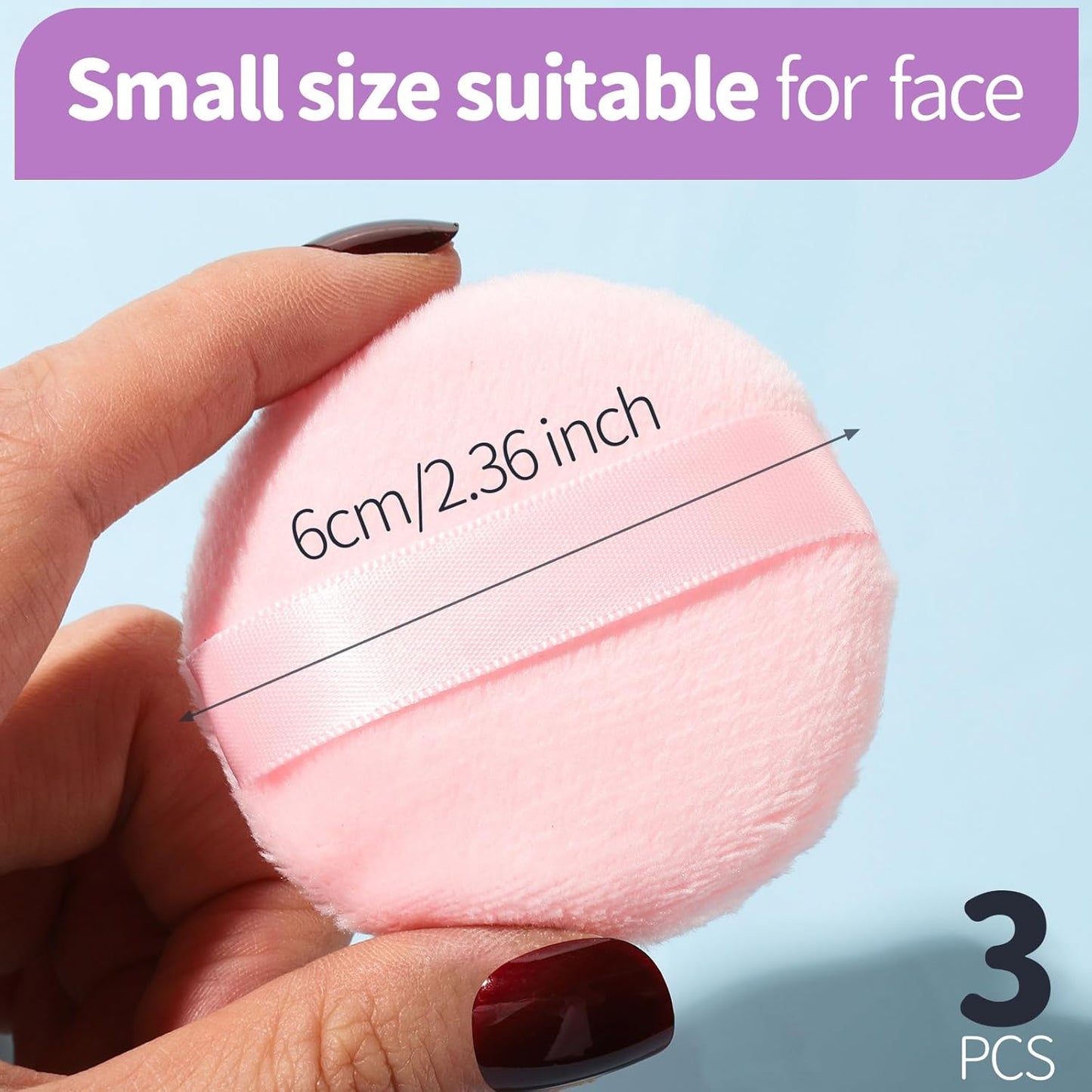 Teenitor 3Pcs Pink Powder Puff, 2.36 Inch Setting Puff for Face Powder, Soft Applicator for Loose Pressed Powder, Small Makeup Puff With 3 Cases