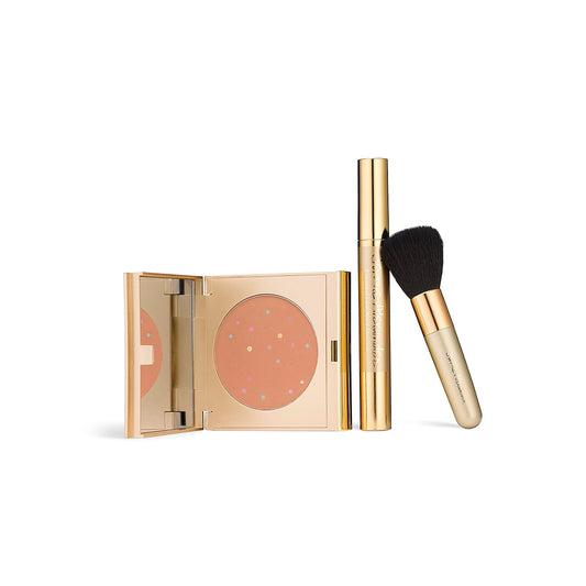 Jerome Alexander MagicMinerals Pressed Mineral Powder Set with Mirror Compact, Extending Lash Mascara, Professional Stubby Brush & Blending Sponge (Dark)