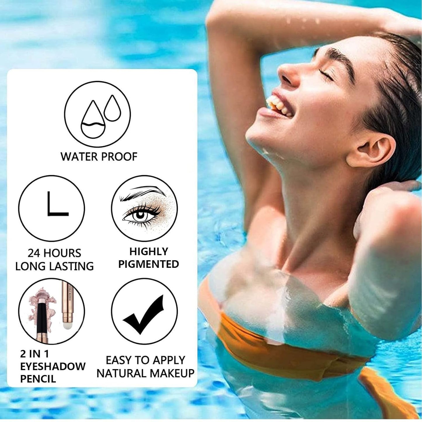 Champagne Eyeshadow Stick Makeup, Highlighter Matte Cream Eye Shadow Pencil, Waterproof Hypoallergenic Long Lasting Crayon, Glitter Primer Palette Shimmer Eyeliner Pen wiht Soft Brush