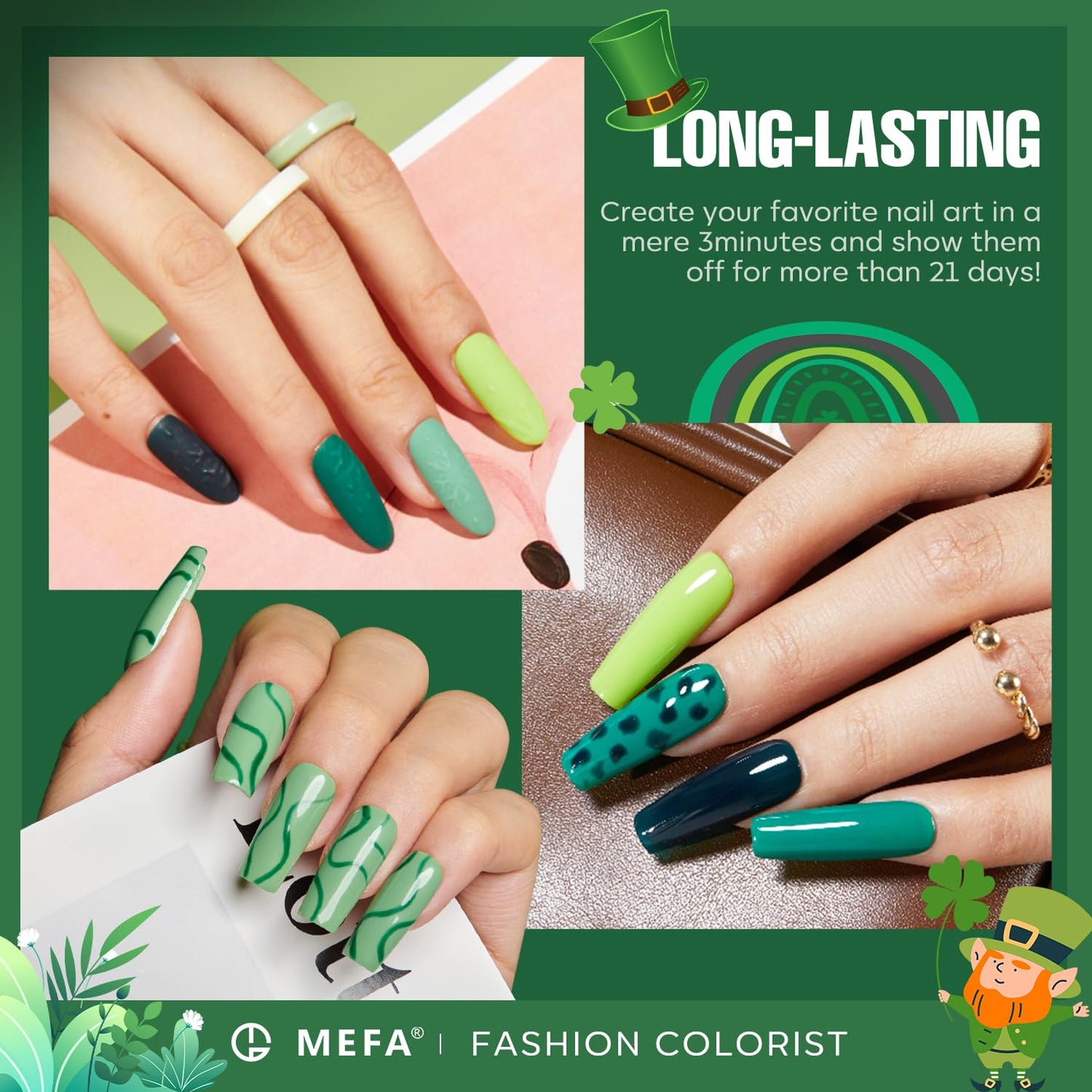 MEFA Green Gel Nail Polish, 6 Colors Green Glitter Nail Polish Gel Dark Avocado Sage Evergreen Sparkle nail Polish Set Soak Off Nail Art DIY Salon Manicure Nail Art Gifts for Women