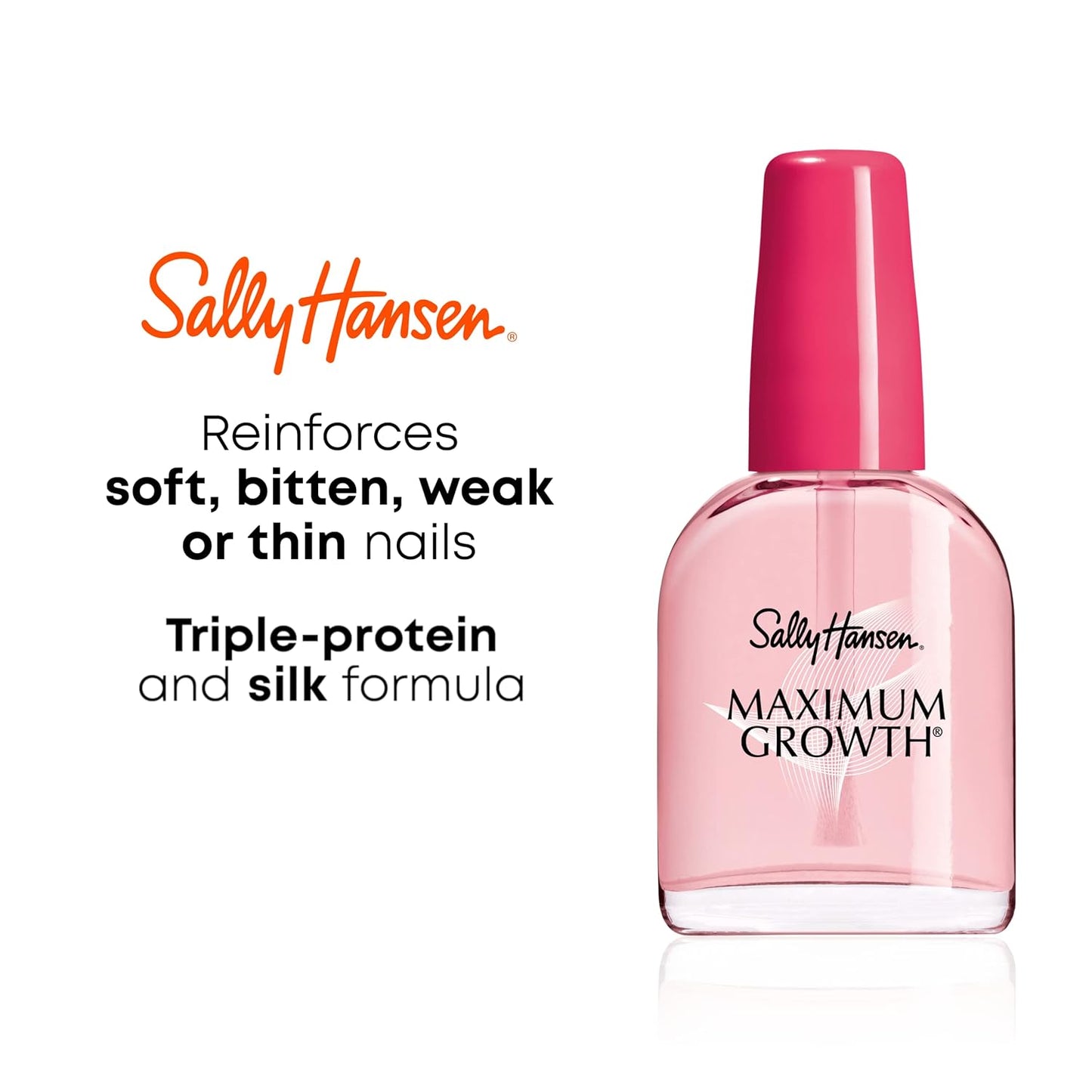Sally Hansen Maximum Growth®, Nail Strengthener, Base Coat, Nail Protectant, Triple Protein and Silk Formula
