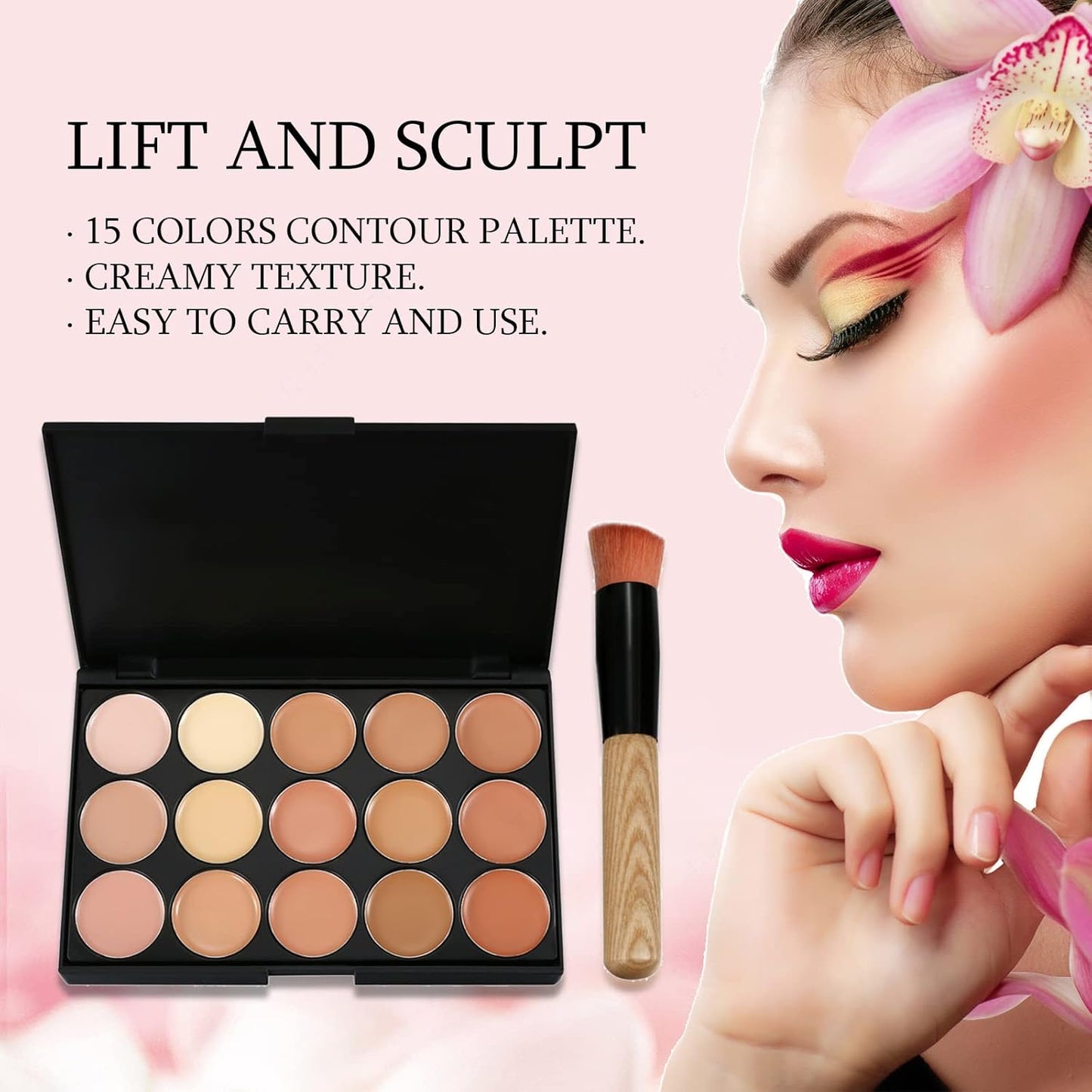 15 Colors Contour Palette Kit: Cream Concealer Palette Face Makeup Foundation Kit Contour Palette with Brush for Professional and Daily Use