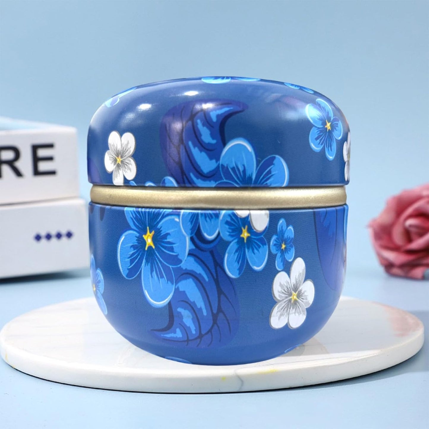 Body Powder Puff and Container for Dusting Powder, Women Powder Puff and Powder Case for Bath and Travel (Blue Season)