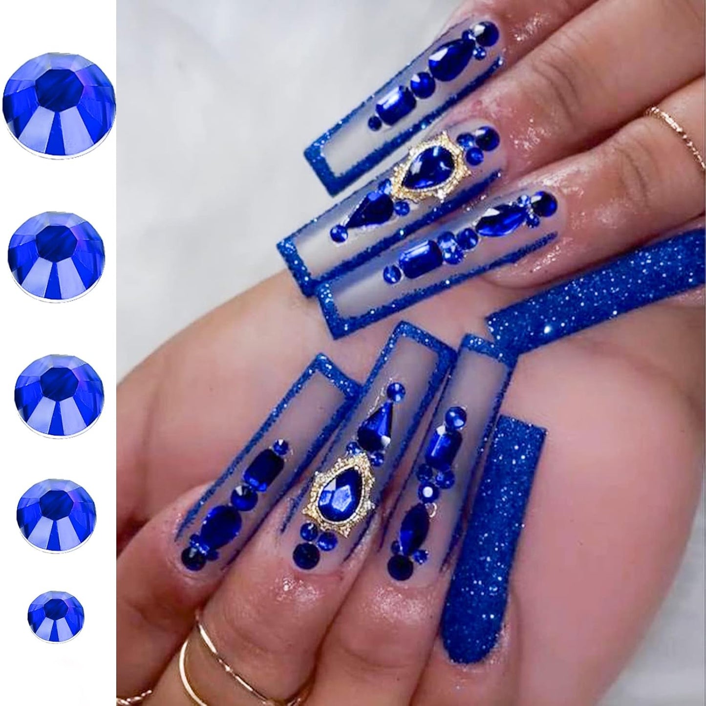 Canvalite 2784PCS Blue Rhinestones Flatback Gems, Nail Rhinestones Nail Art Gems with Glues, Pick Up Tweezers and Rhinestone Picker Dotting Pen, Nail Art Tools for Nails, Clothes, Face, Crafts