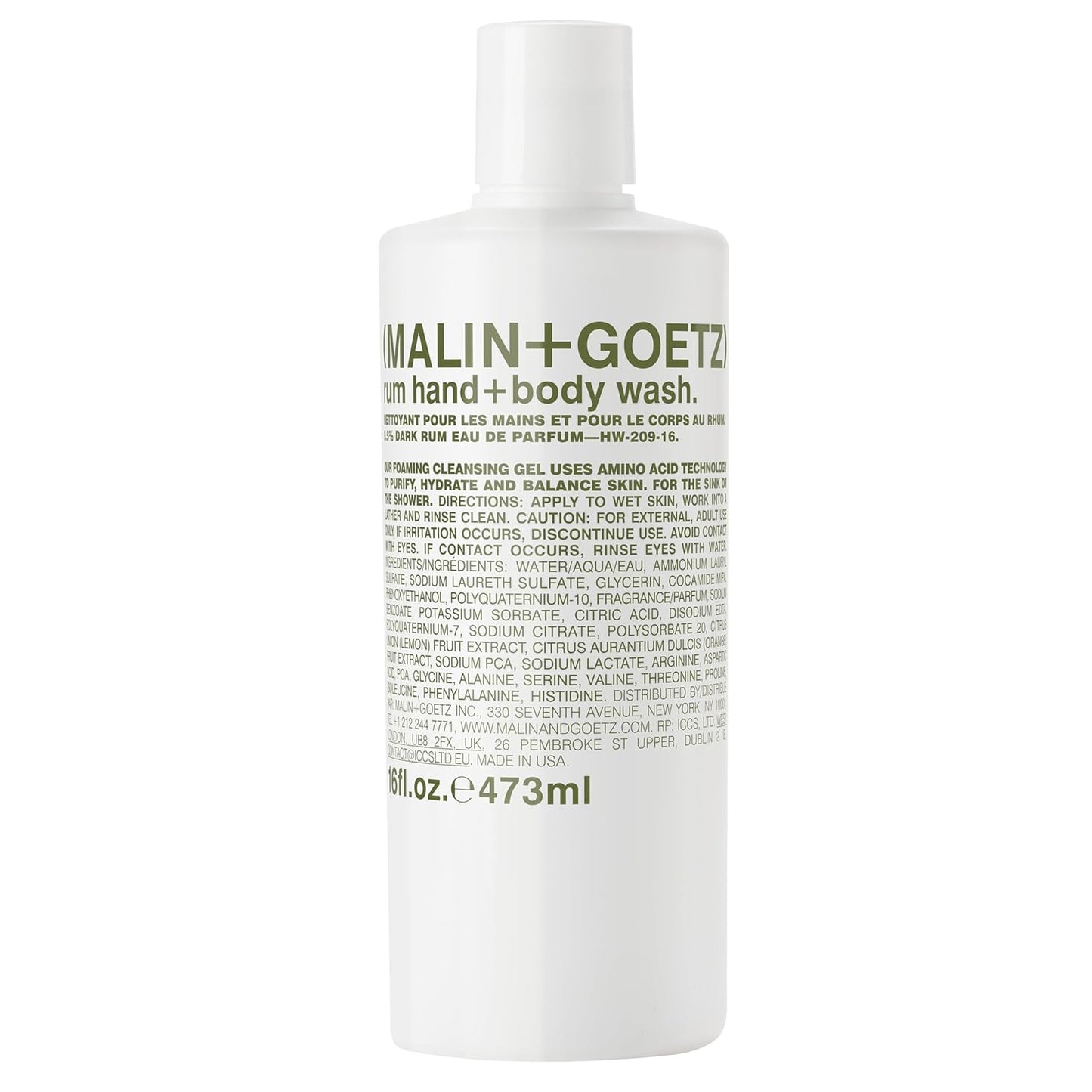 Malin + Goetz Rum Hand & Body Wash, 16 Fl. Oz. – Men & Women Natural Body Wash For All Skin Types, Foaming Hydrating Cleansing Gel, Cruelty-Free & Vegan