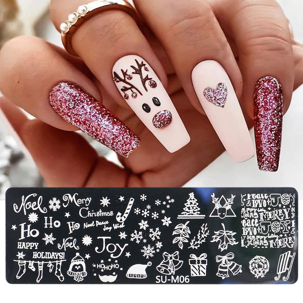 6 Pcs Xmas Christmas Snowflake Nail Stamper Kit with 1 Stamper 1 Scraper, DIY Nail Art Stencil Plates Set