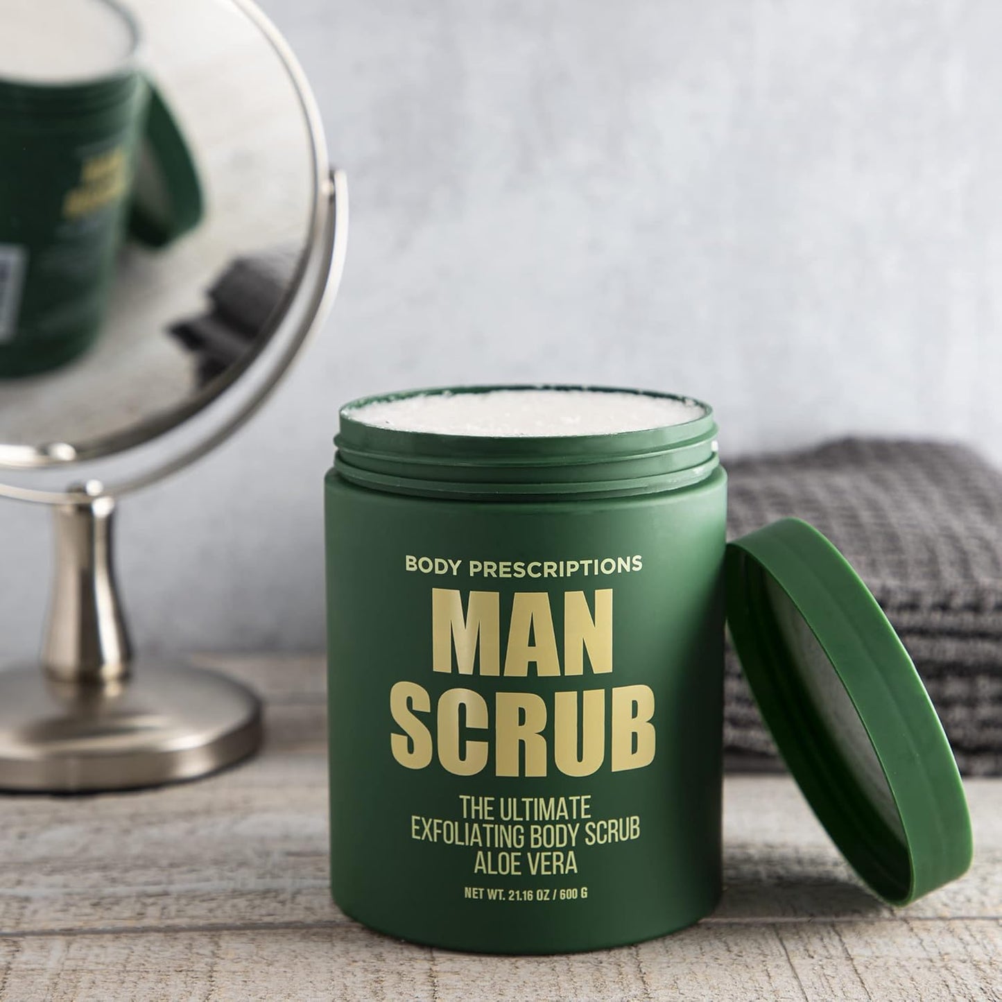 Body Prescriptions Men’s Exfoliating Body Scrub – Ultimate Skin Cleansing Wash in Jar with Twist-Top Lid, For All Skin Types, 21 Ounce (Pack of 1), Aloe Vera