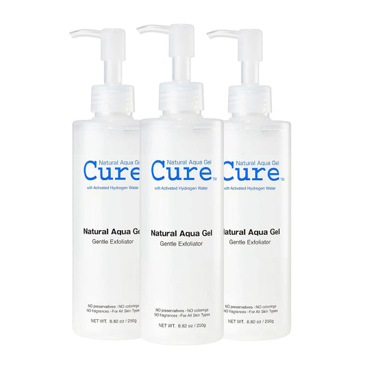 Cure by Toyo | Aqua Gel Gentle Exfoliator | Clear and Softer Skin | Non-Abrasive Face and Body Cleanser | Sensitive Skin | 3 Pack