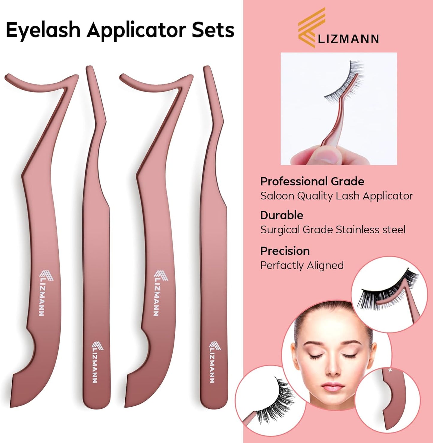 LIZMANN Eyelash Applicator Tweezers 2 PCS Tool for False Eyelash Application & Lash Extensions, Mistake-Proof Lash Placement Tweezers for Professional and DIY Use