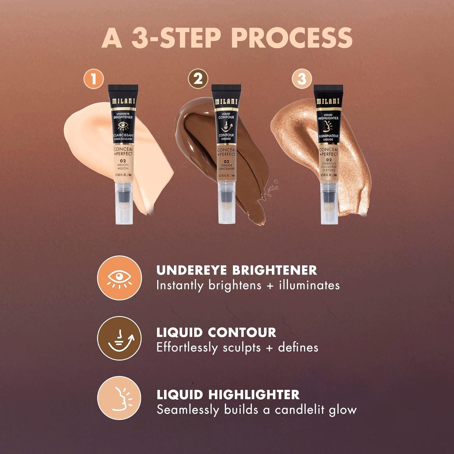 Milani Conceal + Perfect Liquid Highlighter for Added Glow, Face Lift Collection - Solar