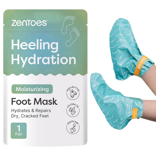 ZenToes Moisturizing Foot Mask for Dry Cracked Feet | Shea Butter, Jojoba Oil & Squalane Infused Hydrating Sheet Masks | Spa Experience At Home | Mess Free Design | Vanilla Citrus Scented, 1 Pair