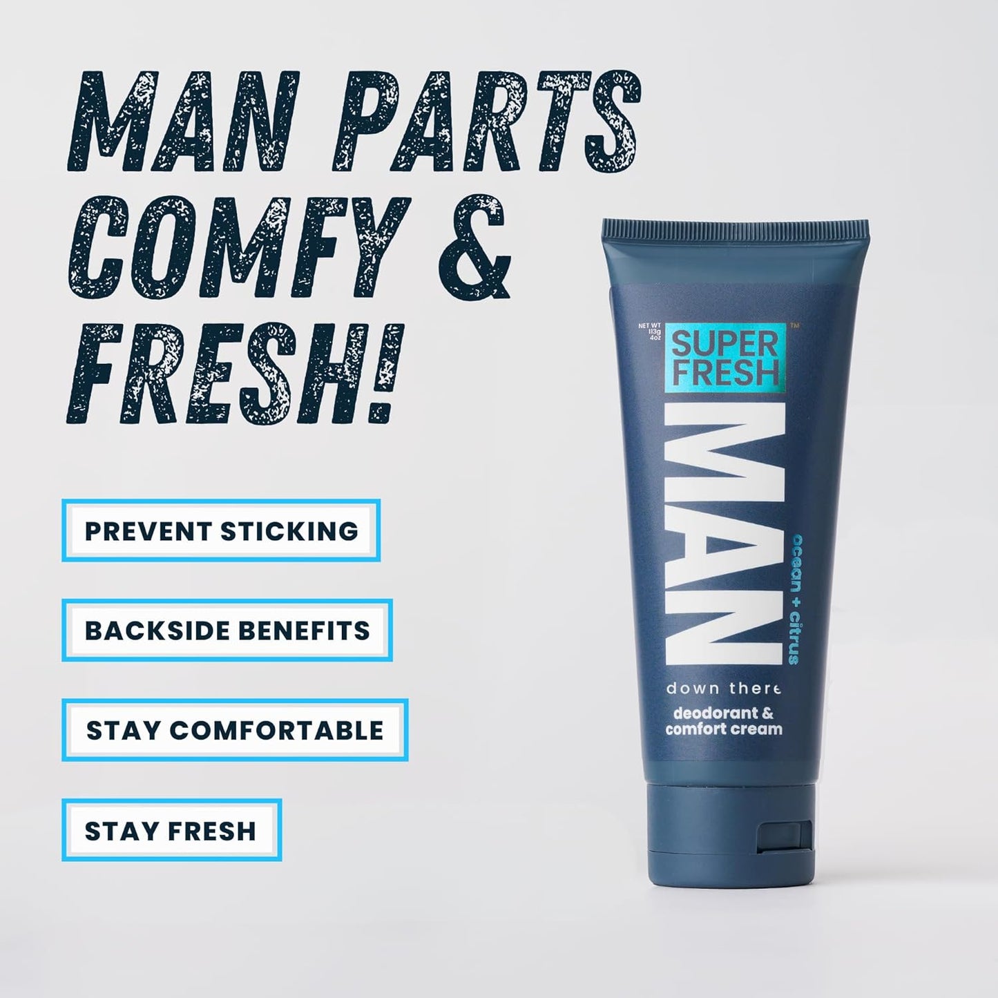 Super Fresh Ball Deodorant Lotion for Men Groin Butt and Body Hygiene Cream Controls Odor Prevents Chafing Aluminum Free Daily Freshness and Comfort Powder Lotion Formula in Convenient 4 oz Tube