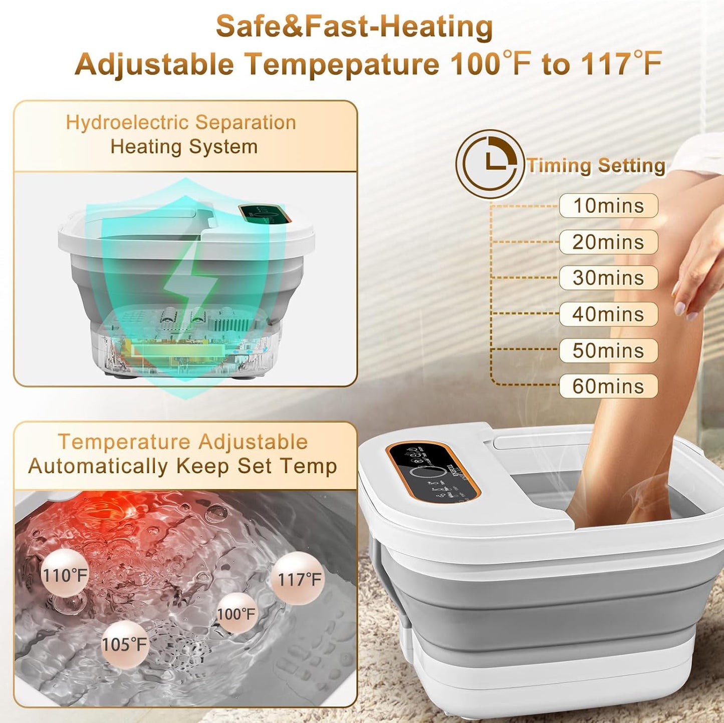 Collapsible Foot Spa Bath with Heat, Touch Screen, Remote Control, Massage Rollers, Timer, Bubble, Foot Pedicure Kit, Temperature Control Pedicure Foot Spa, Foot Bath