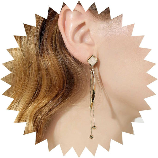 Boho Long Tassel Drop Dangle Earrings Square Studs Vintage Gold Spiral Bar Drop Earrings Long Bead Chain Dangle Earrings Statement Wedding Prom Tassel Earrings Jewelry for Women