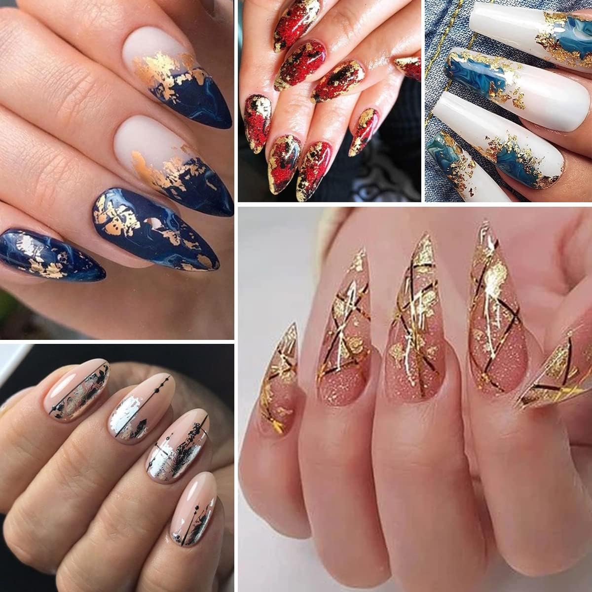 Holographic Glitter Nail Foil Flakes 3D Sparkly Aluminum Foil Sequins Nail Art Supplies Rose Gold Red Silver Glitter Foils Flake Mirror Powder Nail Designs for Acrylic Nail Art Decoration (4Boxes)