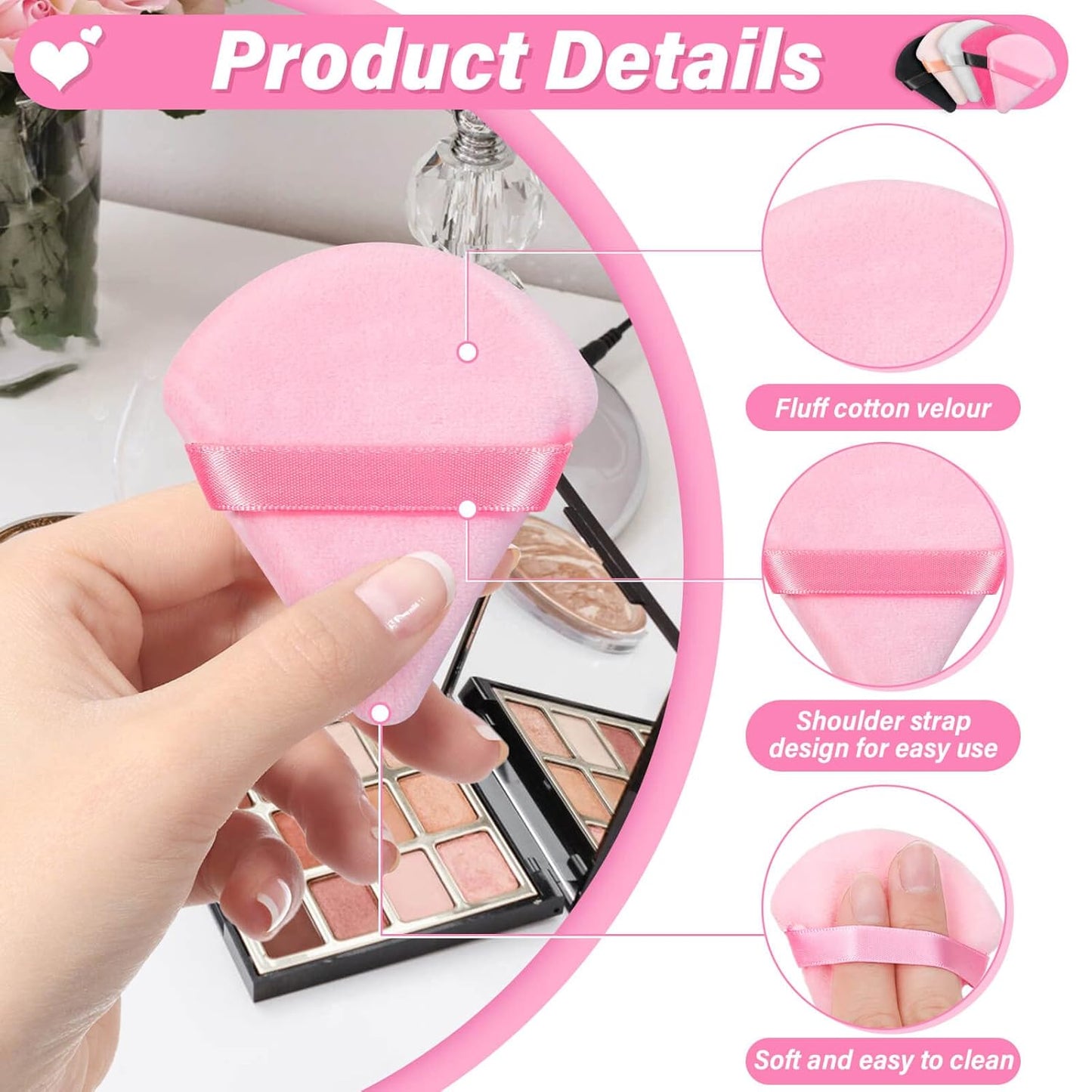 Caffox 60pcs powder puffs for face powder, Triangle Powder Puff for Setting Powder, Makeup Puffs for Loose Powder and Press Powder, Makeup Sponge Powder Applicator for Face and Eye