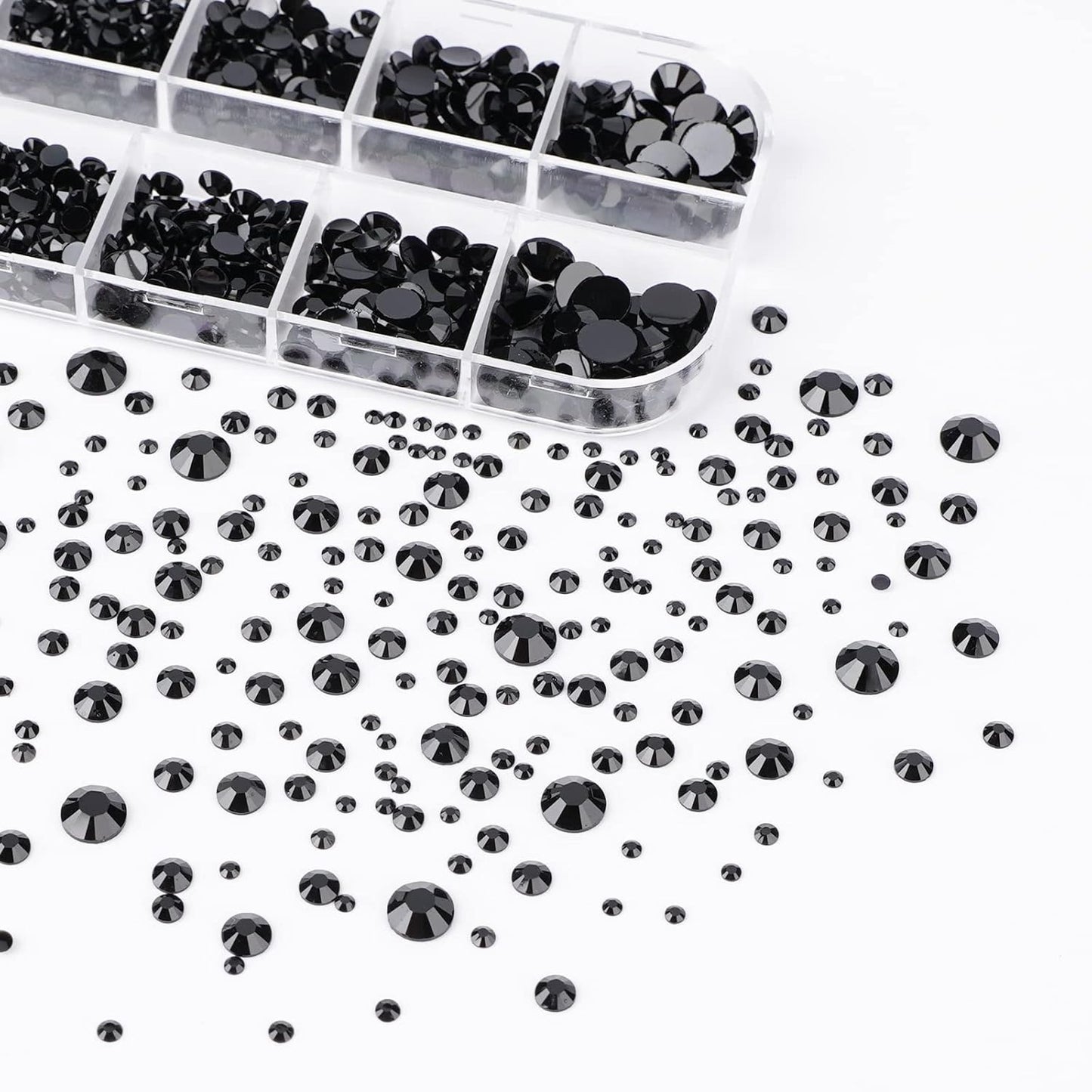 Canvalite 2784PCS Black Rhinestones Flat Back Gems, Nail Rhinestones Nail Art Gems with 5Pcs Jewelry Glues, Tweezers and Rhinestone Picker, Nail Art Tools for Nails, Clothes, Face, Crafts