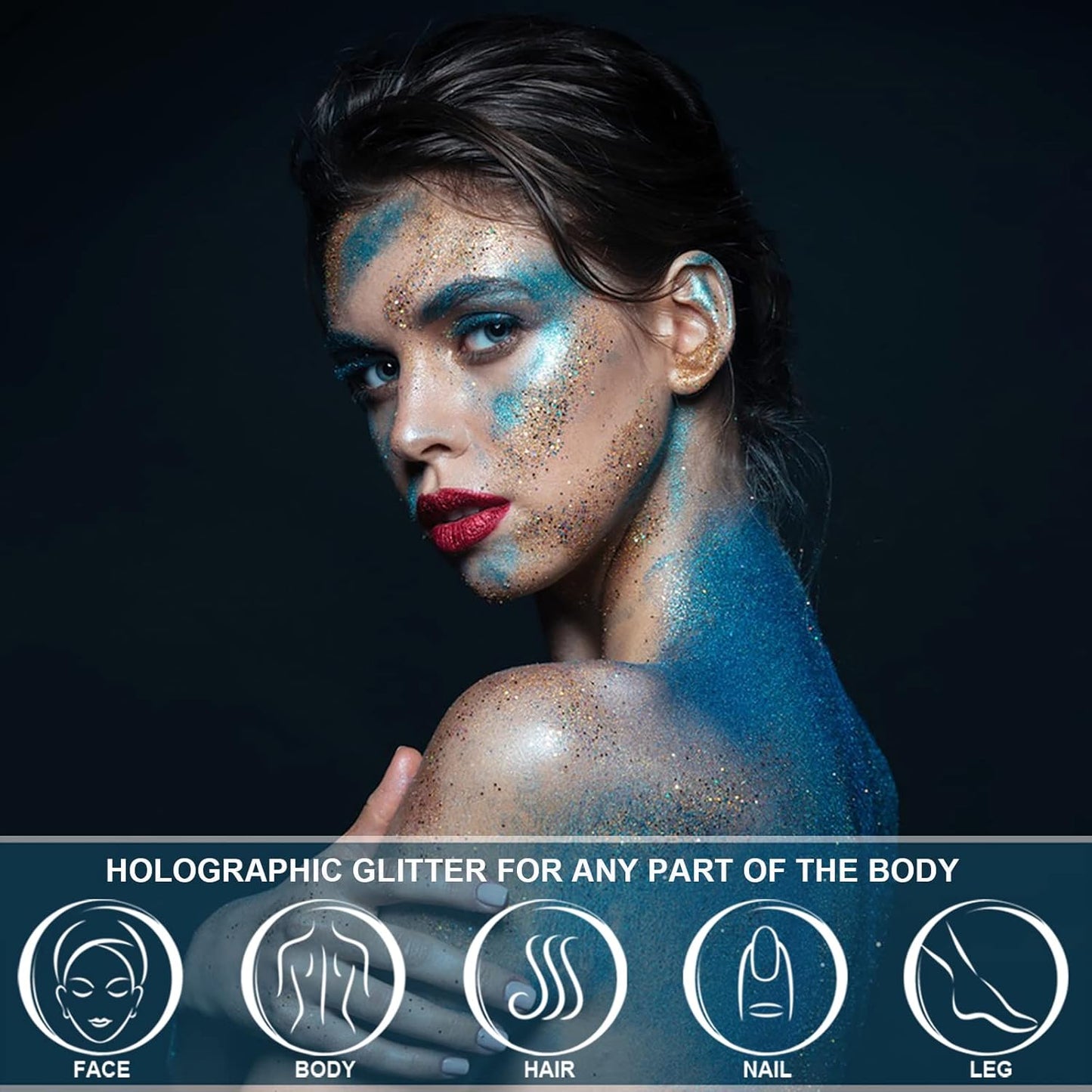 Holographic Face Glitter Gel Body Shimmer Makeup for for Hair, Face, Clavicle, Arm, Nail, Eyeshadow, Long Lasting Waterproof Mermaid Sequins Party Glitter for Rave Festival, 1.35oz (Luminous Green)