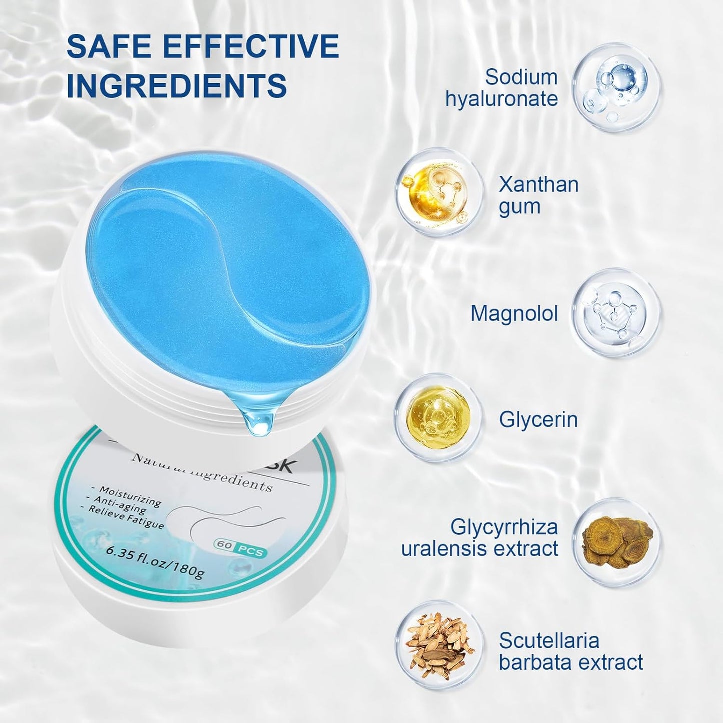 Hyaluronic Acid Under Eye Patches, 60PCS Eye Masks For Dark Circles And Puffiness Eye Gel Pads Deep Hydration Intensive Nourishment Skin Care at Home