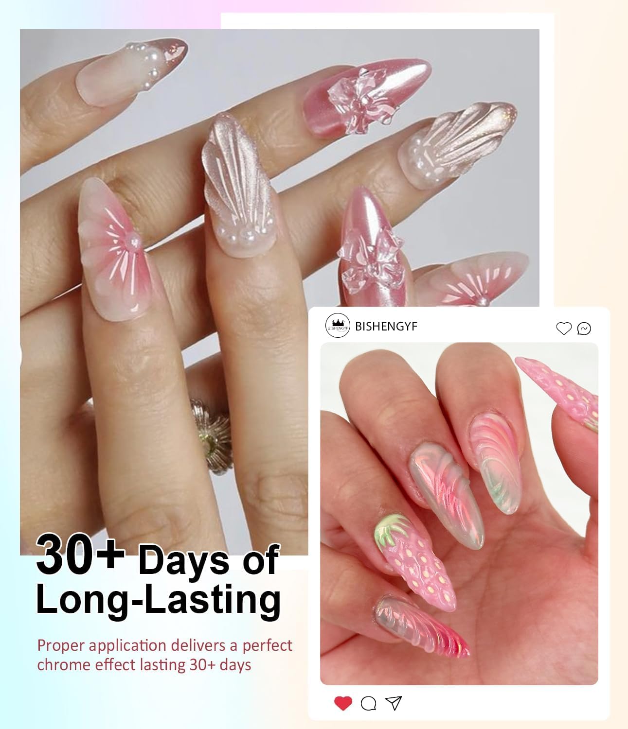 3D Nail Gel Art BISHENGYF - 15g Sculpting Gel Nail Glue with Gold White Chrome Nail Powder for Nail Art Non-Sticky Hand Hard Gel Carving Gel for Chrome Powder for Art Home DIY