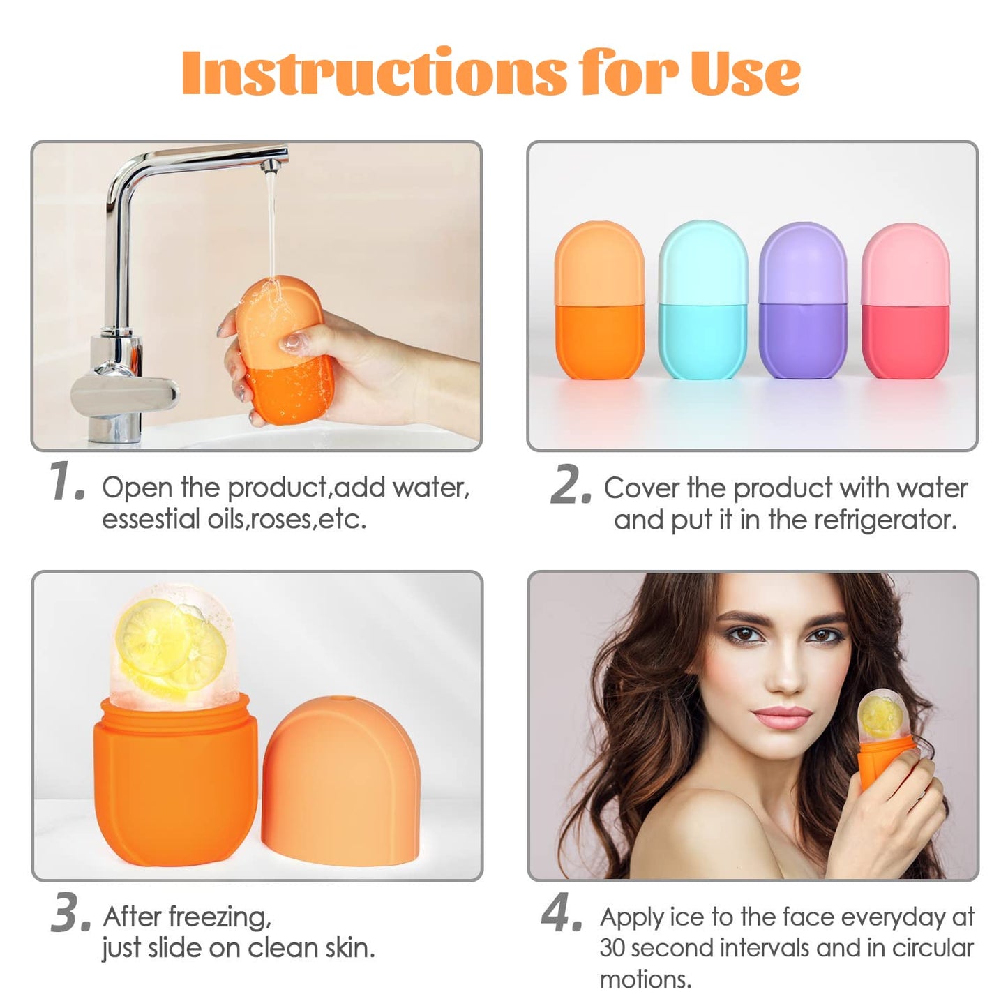 Ice Roller for Face and Eye, Upgrated Ice Face Roller Puffiness Relief Ice Roller Skin Care Tools, Ice Facial Cube, Gua Sha Face Massage, Silicone Ice Mold for Face Beauty ( Orange)