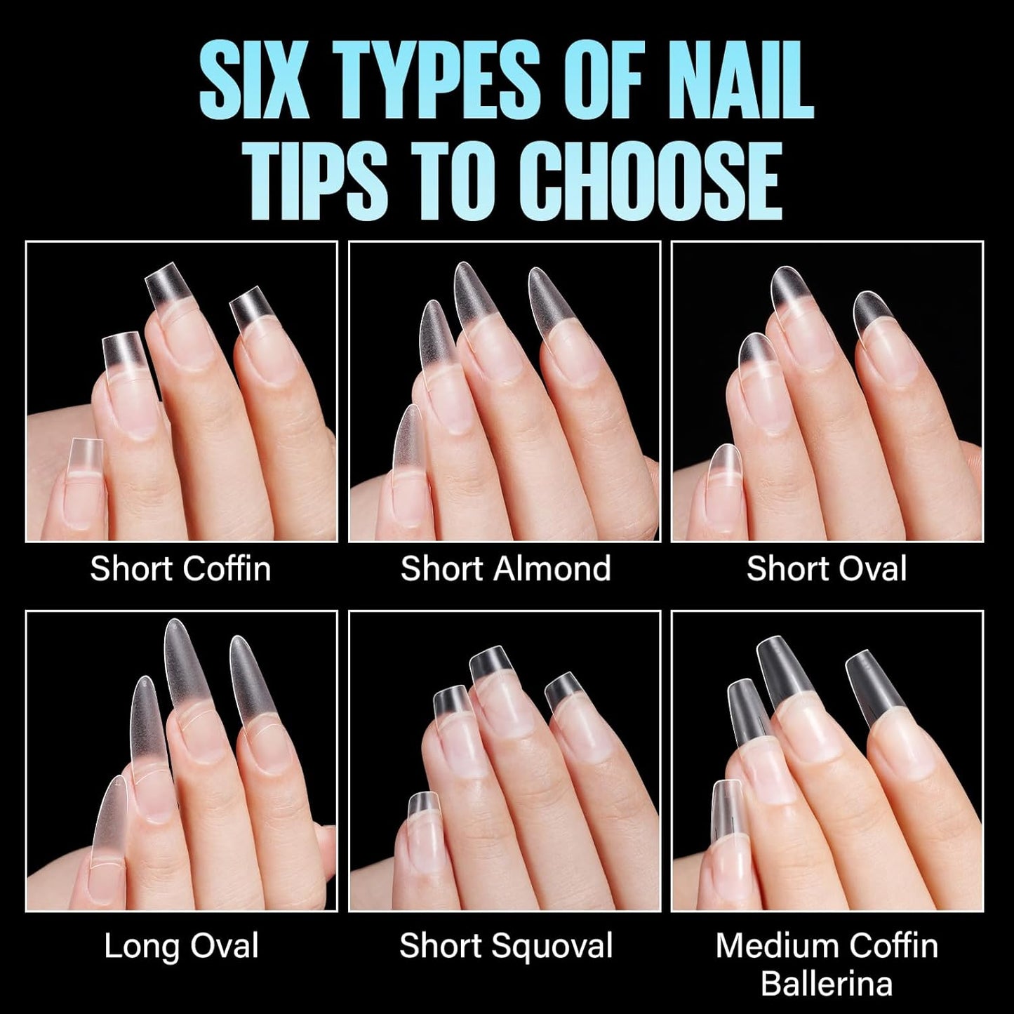 TOMICCA Short Squoval Nail Tips, 510Pcs Acrylic Nails Tips Full Matte, 12 Sizes No C Curve Fake Half Cover Nail Tips for Nail Extension Salon Home DIY