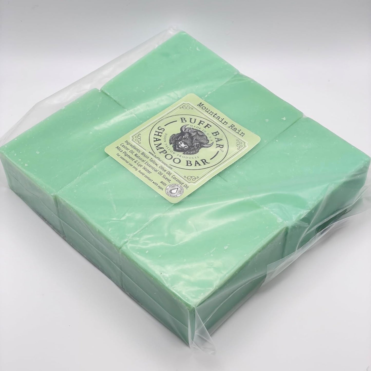 Pure Bison Tallow Buff Shampoo Bar, Mountain Rain, (6 pack) - Scents of Sea Salt, Moss, & Freesia - Cleans, Moisturizes, Naturally Derived, No Dyes, No Chemicals, No Preservatives