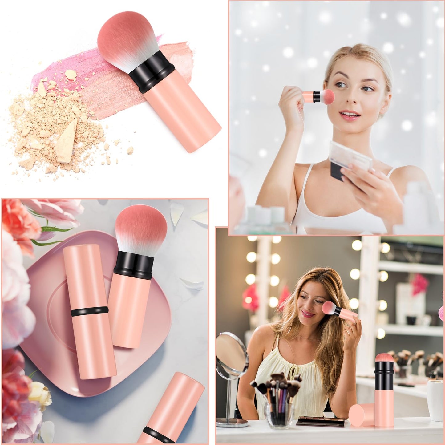 Falliny Retractable Makeup Brush, Travel Powder Brush Face Blush Brush, Portable Kabuki Makeup Brush with Cover for Blush, Sunscreen,Bronzer, Buffing, Flawless Powder Cosmetics