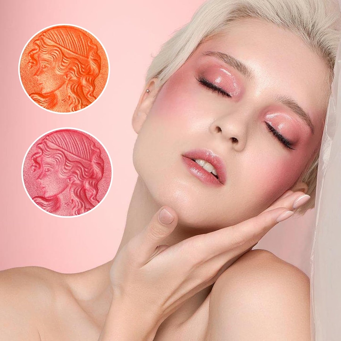Embossed Smooth Powder Blush Palette for Cheeks, Powder Blush Palette, Embossed Girl Blush for Cheeks, Matte Face Powder Blush Palette (Pink+Orange)