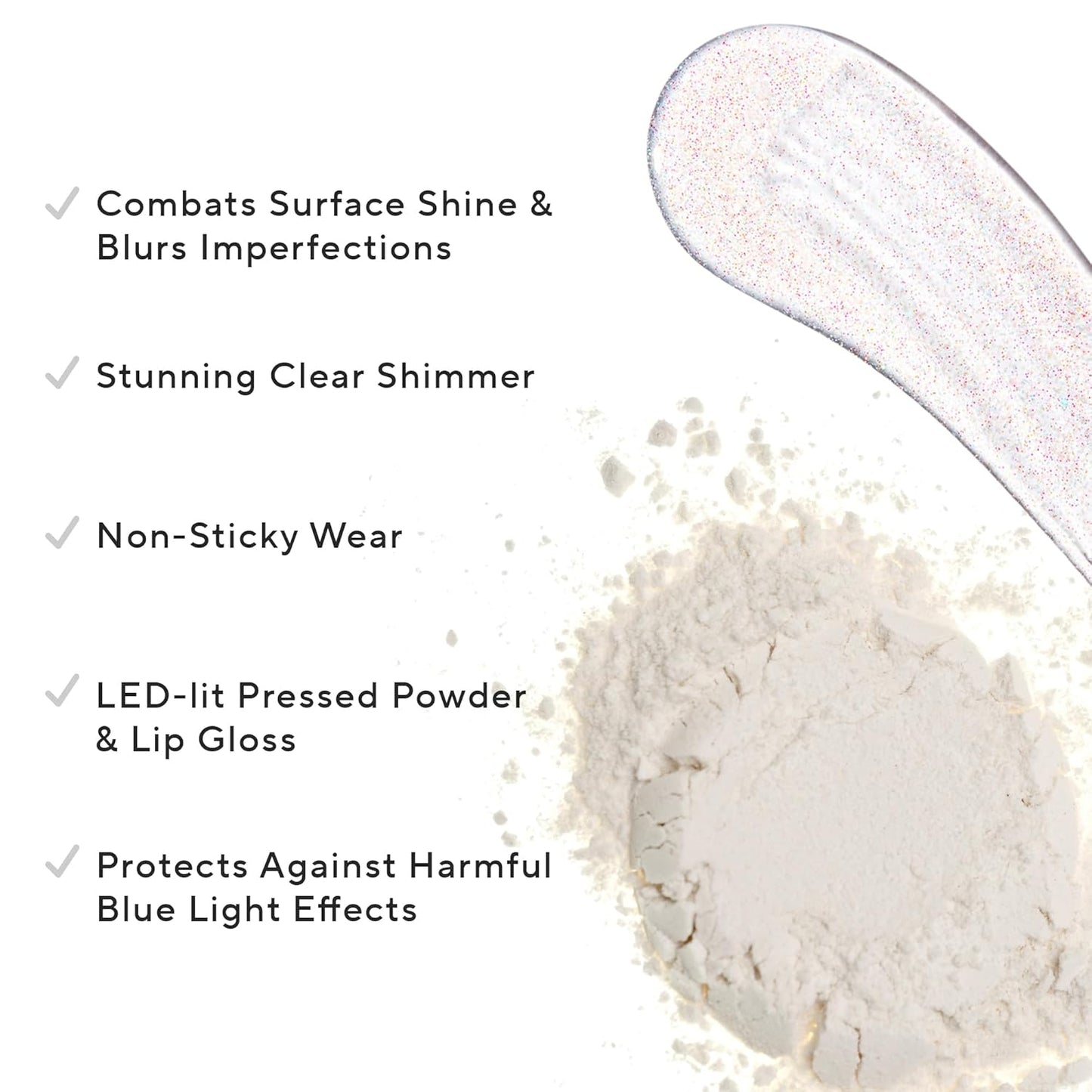 Mirabella Glow Duo, LED Lit Lip Gloss & Hyaluronic Pressed Powder Gift Set - Universal Pressed Powder with LED Light & Mirror - Talc-Free, Paraben & Gluten Free