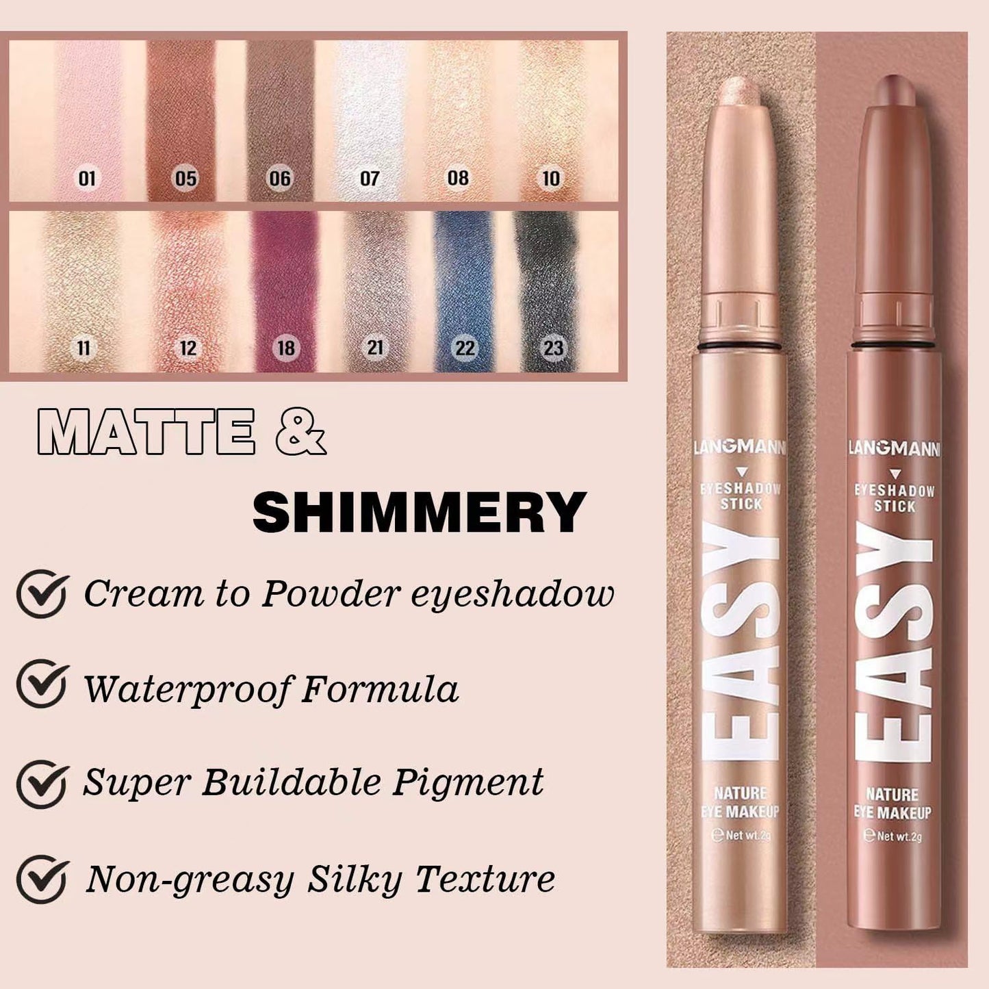 Black Eyeshadow Stick Shimmer Cream Single Eyeshadow Pencil Makeup, High Pigmented Crease-proof Eye Shadow Brightener Stick, Hypoallergenic Waterproof Long Lasting Eye Highlighter stick(B-23#)