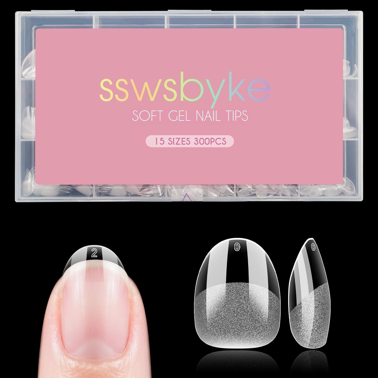 Short Oval Round Nail Tips, SSWSBYKE 300pcs Gel Acrylic Nail Tips for Full Cover Pre-Shaped Fake Nails Tips Half Matte Press On Nails for Extension Home DIY Salon 15 Sizes