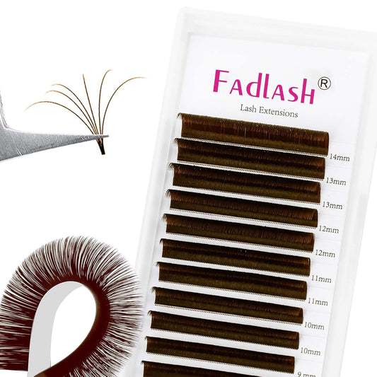 FADLASH Colored Lash Extensions Dark Brown Easy Fan Eyelash Extensions Volume Lashes C/D Curl Lash Extension 0.07 Self Fanning Eyelash Extension (Dark Brown-0.07C, 15-20mm)
