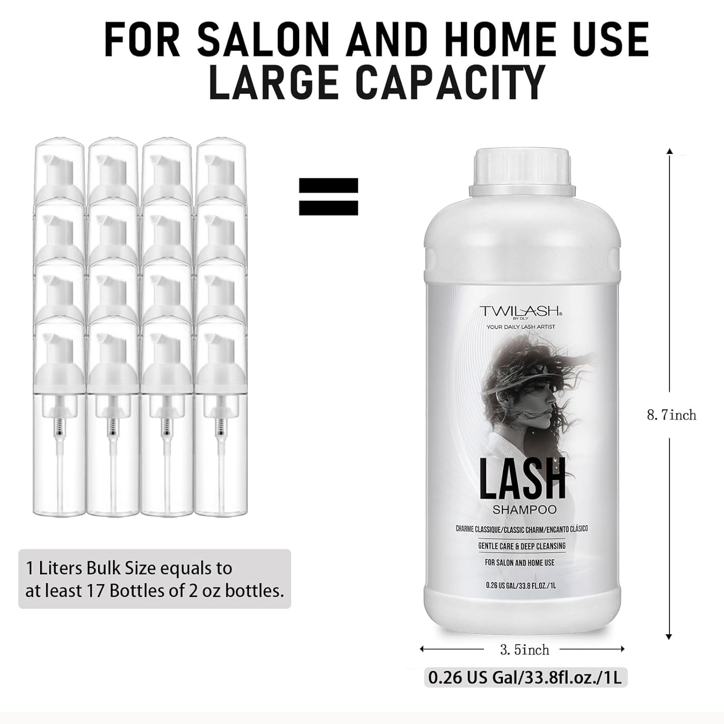 Lash Shampoo Bulk, Eyelash Cleanser for Extensions 1 Liters, Safe Makeup Remover, Non-irritating or Burning Formula Eyelid Foaming Cleanser for Professional Salon and Home Use (Classic Charm-1L)