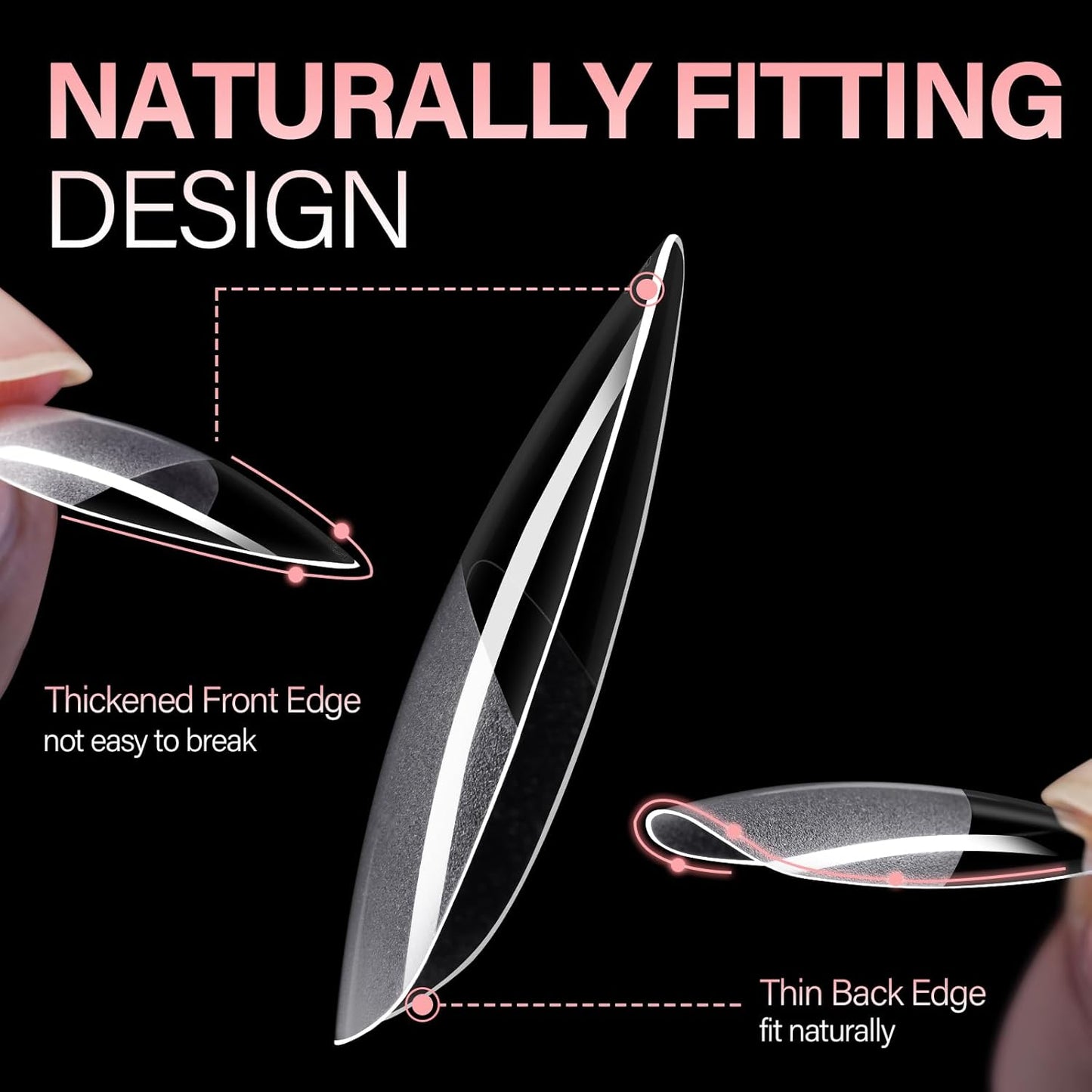 AILLSA Medium Almond Nail Tips Pre-Shaped Acrylic Nails Tips Half Matte Full Cover Tips Clear Gelly Press on Flase Nail Tips for Extension Nail Manicure Home DIY 216PCS 12Sizes