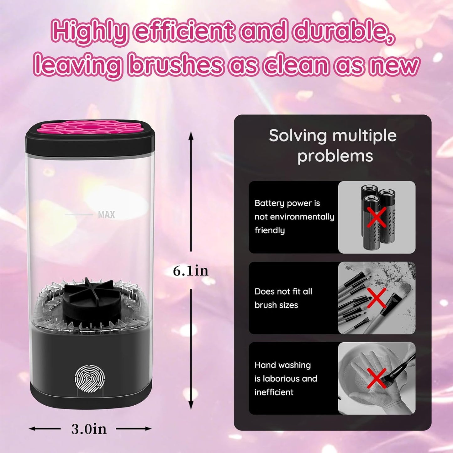 Electric Makeup Brush Cleaner Machine, Ultimate Efficient Automatic Cleaner for All Types of Makeup Brushes - Black Pink