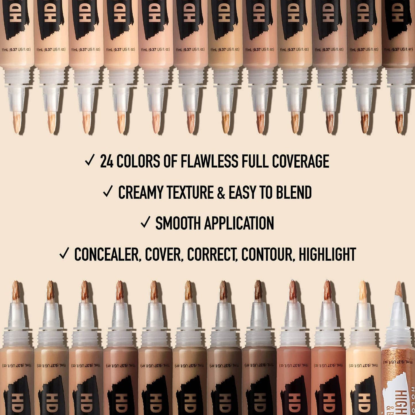 Ruby Kisses HD Brush Concealer & Foundation, Full Coverage, Color Correcting, Highlight, Contour 3 Pack (Mahogany)